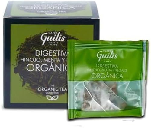 CAFES GUILIS DESDE 1928 AMANTES DEL CAFE Infusión Orgánica Digestiva de Hinojo, Menta y Regaliz en Hoja Caja 15 Pirámides - Pack 4