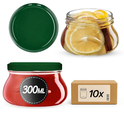 KADAX Lot de 10 pots à confiture 300 ml avec couvercle à visser Ø82 mm, Mini pots pour miel et épices, bocaux à confiture avec couvercle, Petits pots étanches à offrir