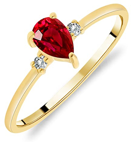 Planetys Damen-Solitärring aus Gelbgold 375/1000, mit natürlichem Rubin und Diamanten
