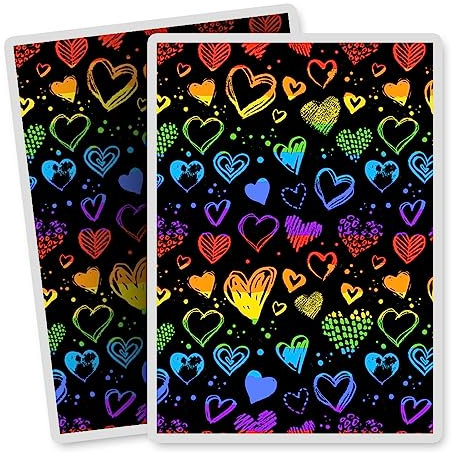 Vinyl Rectangle Vertical (Portrait) Stickers (Set of 2) 10cm - Neon Colours Rainbow Heart Pattern Scribbles for Laptops, Tablets, Luggage, Scrap Booking, Fridges #53090