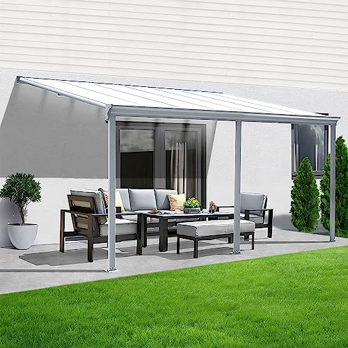 Terrassenüberdachung Sky Guard Aluminium 557 cm als Bausatz Sichtschienen und Hohlkammerplatten Weiß