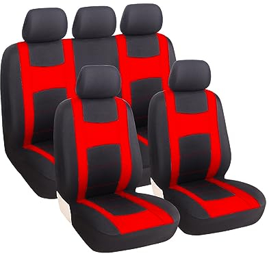 JNNJ 9 Pièces Set Complet Housses De Siège Voiture, Housses Siège De Voiture Avant Universelles, Ensemble De Housses Siège Auto, Compatible avec La Plupart des Voitures, Camions, SUV(Rouge)