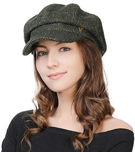 Comhats Damen Ballonmütze warme Schirmmütze Wintermütze Wolle Barett Maler Mütze mit Visor Newsboy Cap N99952_Armygrün M