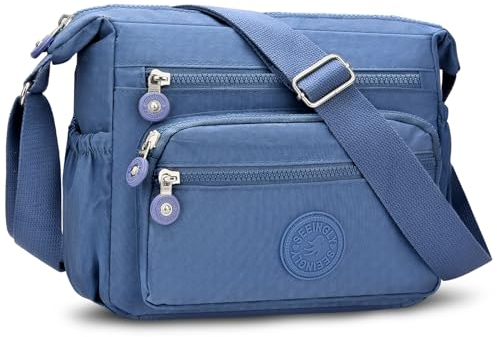 ONEKERUN Umhängetasche Damen Mittelgroß Wasserdicht Nylon Schultertasche Leichte Crossbody Messenger Bag Casual Damen-Umhängetasche Gross mit Breiter Gurt für Einkaufen Reisen Schule