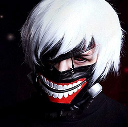 AYIDBE Masque 3D Tokyo Ghoul Masque Cosplay Kaneki Ken Masques de Déguisement Animés Japonais Réaliste Masque à Fermeture Éclair en Cuir PU avec Cache-oeil Amovible Accessoires d'Halloween Mascarade
