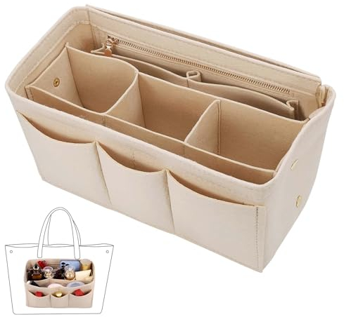 YiJiuBa Handtaschen Organizer, Taschenorganizer Shopper mit Mehrere Fächer Filz Bag in Bag Innentaschen Organizer Multi-Pocket Handtasche Innentasche für Damen Mädchen (Beige)