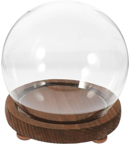 HOLIDYOYO Clear Glass Cloche Display Dome Bell Jar with Wood Base Diy Snow Globe Kit Keepsake Display Case Terrarium for Preserved Plant Succulent Craft 3.9 Inch