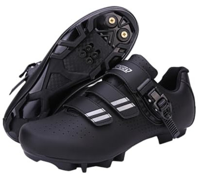 ENEN Herren Fahrradschuhe, Schwarz Damen Mountainbike Schuhe Kompatible SPD 2 Schrauben mit Delta Lock Pedal, 36-47 EU MTB Radschuhe Reitschuhe