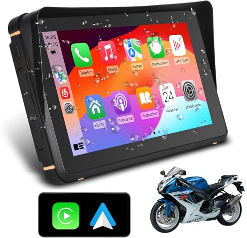 TOUTBIEN Kabelloser CarPlay für Motorrad, Tragbares Android Auto für Motorräder, 7 Zoll Motorrad GPS Navigation mit IP67 Wasserdichter, Duales Bluetooth/Sprachsteuerung/Navigation/FM/Mirror-Link