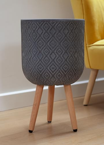 35cm Diamond Patterned Planter on Legs - Dark Lead - Indoor Plant Pot Stonelite