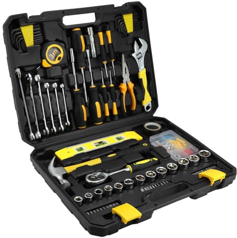 QWORK® Cassetta Attrezzi Completa, Valigetta Attrezzi 140 Pezzi, Cassetta Attrezzi con Cacciavite e Chiave Inglese, per Edilizia e Casa