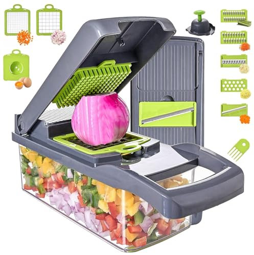 Cortador de verduras 13 en 1 con picador de especias, 7 cuchillas, cortador de cebolla y frutas