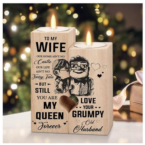 Bieiyhe Porta Candele Legno Cuore Candeliere per Coppia Muttertagsgeschenk con lettere Portacandele Idee Regali per Migliore Regalo Amica Compleanno Candelabri Forma di Cuore per Decorazione