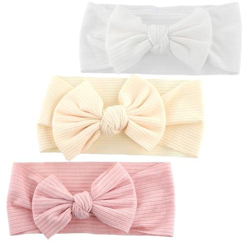 Dokeno Fascia Capelli Neonata Elastica Fascia 3 Pezzi Capelli Fasce con Fiocchi Bambina Accessori per Regalo per Bambini per Foto Bianco Rosa