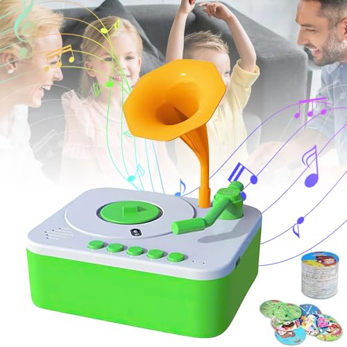 EagerMinds Gramophone pour enfants avec 96 cartes - Machine d'éducation de la petite enfance - Multifonctions et cadeaux - Éducation et design riche - Vert