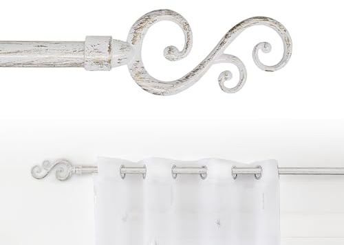 GD LOVES YOUR HOME Bastone Tenda Estensibile 70-120 cm-160x310cm Ferro Antichizzato Shabby Chic Asta Anelli Scorritenda MOD.Forma a spirale in rattan (Bianco(versione Danneggiata), 70-120 CM)
