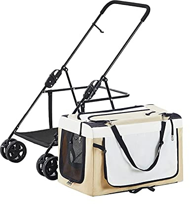 Hundetransporter, Kinderwagen for kleine Hunde, Leichter Hundewagen for 2 Hunde, Katzen, Welpen und Kätzchen, Faltbarer Wagen, atmungsaktiver Kinderwagen for Katzen und Hunde(Yellow)