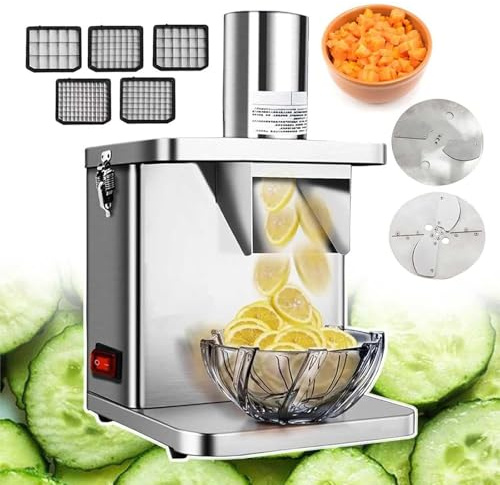 Cortador de Verduras Eléctrico En Dados - 250W Herramientas de Cocina Comerciales para El Hogar Para Empresas de Catering - Rejilla para Cortar En Dados, Cuchillas para Rallar y Rebanar