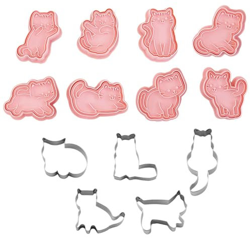 Moldes Con Forma De Gato De 8 Piezas Y Moldes De Acero Inoxidable De 5 Piezas, Formas De Animales Lindos, Formas Creativas De Dibujos Animados, Accesorios Para Hornear