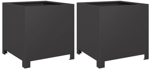 Gecheer 2 STK. Garten Hochbeet Pflanzkasten Pflanzbeet Gemüsebeet Blumenbeet Blumenkasten Frühbeet Gartenbeet Schwarz 40x40x40 cm Stahl
