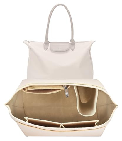 BOOSHMall Organizer für Longchamp Tasche, Tascheneinsatz-Organizer, Multi Pocket Handtasche Einsatz, Geldbörsenzubehör für Fächer Geschenke für Frauen, Beige, M