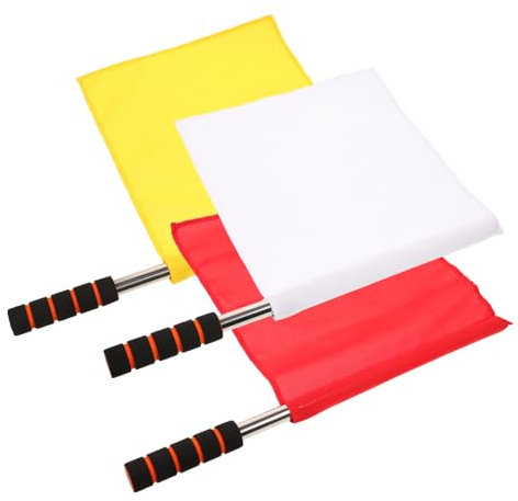 Kisangel 3 Pack Referee Flags, Handheld Signal Flags with Stainless Steel Poles for Sports Football Match Linesman, Red Yellow and White