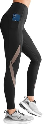 Yvette Mesh Leggings Sport Damen mit Tasche Blickdicht Gym Fitness Sporthose,Schwarz, XL