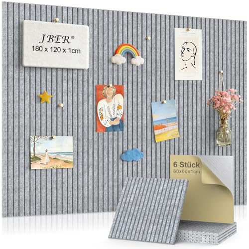 JBER 180 x 120cm Groß Filz Pinnwand Selbstklebend, Bulletin Board Wanddekoration, Akustikpaneele, Faltbare Fototafel mit Selbstklebendem Klebeband, Vision Board für Büros Küche Schule, Grau