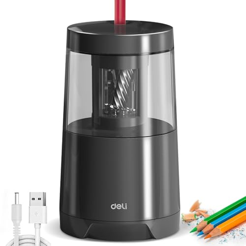 Deli Electric Pencil Sharpener, Automatic Pencil Sharpeners, Black | Suitable for No.2 Pencils Colored Pencils, Auto Stop, USB & Battery Operated for Students, Classroom, Home and Office,