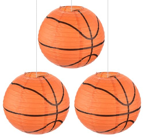QUARKZMAN Faroles de Papel de Baloncesto, 10 Redondos Colgantes Decoración China/Japonesa para Hogar Fiesta de Cumpleaños Boda Navidad Decoración de Aula, Naranja 3 Pcs