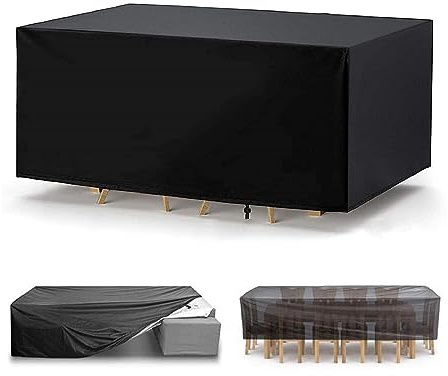 Black 600D Heavy Duty Oxford Garden Furniture Covers Waterproof Windproof Anti UV 400x200x100cm Large Cube/Rectangular Patio Table Cover for Rattan Sofa Chairs Protect Your Outdoor Furniture