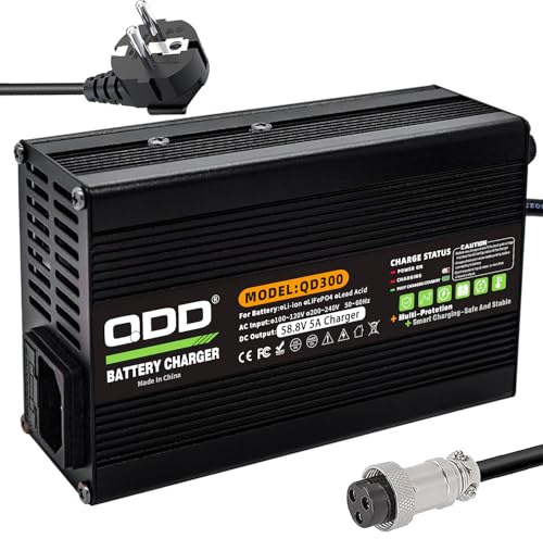 Chargeur de batterie 58,8 V 5 A pour batterie au lithium 14S 51,8 V avec sortie de ventilateur GX16-3 broches 1+ 3 ports