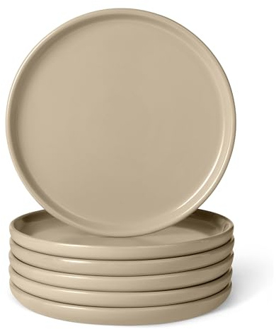 Amazon Basics Glazed Stoneware Appetizer Plates, 6-Piece Set, Microwave and Dishwasher-Safe, 17cm, Linen Gray