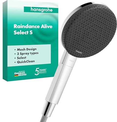 hansgrohe Raindance Alive Select S - Duschkopf, Handbrause mit 3 Strahlarten (inkl. PowderRain), runde Duschbrause (125 mm), Brausekopf mit Antikalk-Funktion, Chrom, 24500000