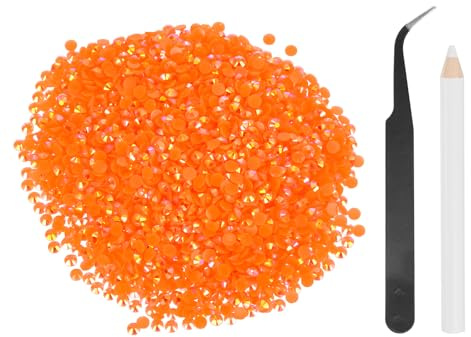 sourcing map 4000 diamantes de imitación de resina con parte trasera plana, SS16 de 4 mm, gemas redondas de brillo a granel con herramientas de recogida para manualidades, vasos, tazas, ropa, naranja