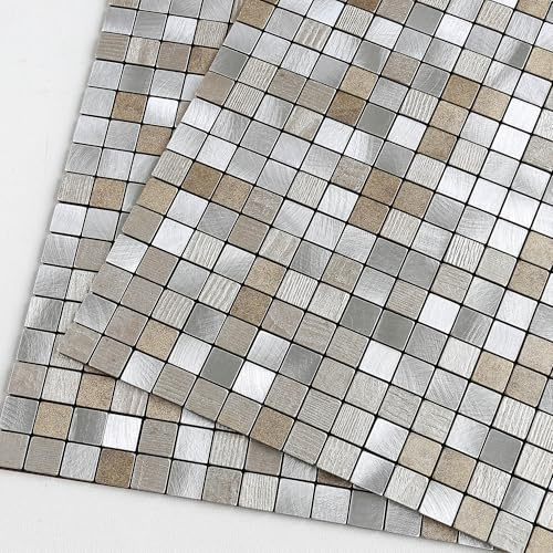 VAOVI Small Square Tiles Stickers for Kitchen Splashback,3D Stone Effect Stick-on-Tiles Matte Self-Adhesive Wall Tiles Peel and Stick Mosaic Waterproof (Beige Sand,10pcs)