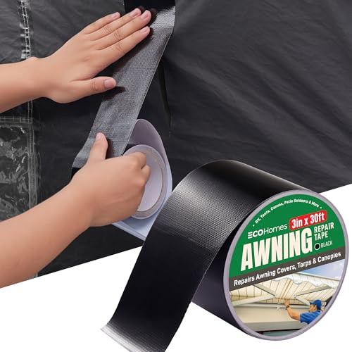Awning Covers & Tarp Repair Tape - Waterproof Self Adhesive Patch Repair Kit | Patch Tapes for Awnings, Outdoor Canopies, Patio Window Awnings, Gazebos, Tents, RV, Canvas, Boat Covers (Black, 3 Inch)