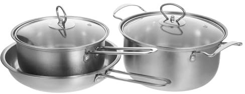 LIGIGWASH Set Pentole Cucina 3 Pezzi in Acciaio Inossidabile Casseruola 20cm, Pentola Latte 18cm e Padella 24cm, Compatto e Leggero, Adatto a Fornelli Gas Ed Elettrici, Resistenza All'usura