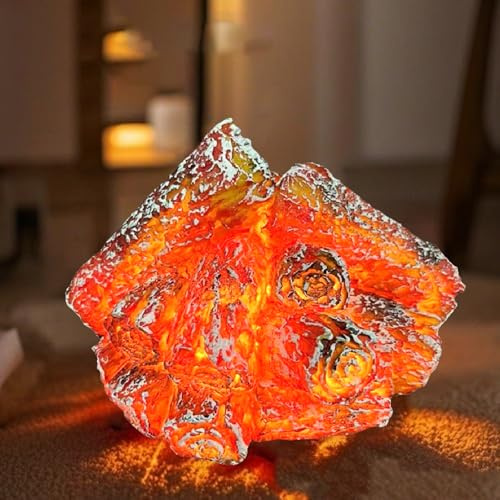 CHENBOOW Luces Decorativas,Lámpara de Simulación de Llama,Lámpara LED de Carbón de Leña Artificial,Tronco Madera Brillante,Chimenea Luz sin Llama,para Hogar Interior Sala Decoración