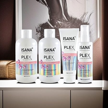 PLEX Kit de soin capillaire ISANA Professional (4 pièces) | Shampoing, après-shampoing, masque et sérum | Soin de réparation avec Kerarice pour cheveux abîmés et abîmés | Végétalien et sans silicone