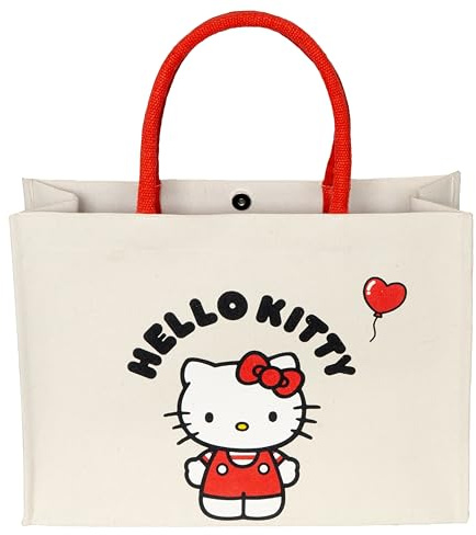 Kanguru – Grand Sac Femme Hello Kitty en Coton avec Anses Rouges | Shopper Tote Bag Doublé avec Poche Intérieure, Idée Cadeau Trendy pour Voyage, Shopping, Sport, Travail, Accessoires Kawaii
