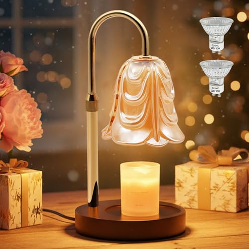 Kqpoinw Candle Warmer Lamp with Timer, Adjustable Height Candle Warmers with 2 Bulbs, Electric Dimmable Wax Melter Flower Lamp for Jar Candles, Elegant Home Decor Gifts, Flameless Burner,Lampshade