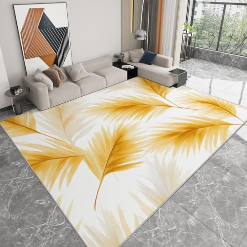 Generico Tappeto Salotto Foglie di palma oro acquerello Lavabile - Tappeto Pelo Corto Tappeti Soggiorno Morbido Antiscivolo Camera da Letto Tappeti per Sala Pranzo 120 x 170cm