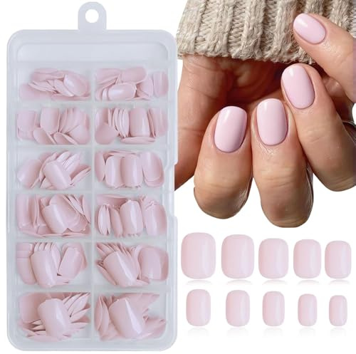 TESGADGETS 240 Stück Hellrosa quadratische Press-on-Nägel kurze künstliche Nägel quadratisch vollständige Abdeckung künstliche Fingernägel Acryl-Pressnägel mit Klebelaschen