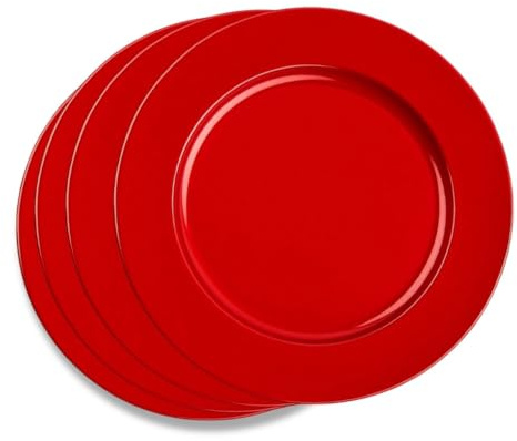 Envenzo 4 Piece Red Charger Plate Set, Polypropylene Dinner Plate Underplates for Christmas, Parties and Table Setting, 33 cm