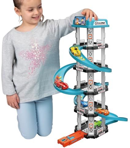 Car Parking Garage Toy, Vehicle Racing Ramp, 9.85x17.73 Inch Game with Interactive Design, Assembly Playset with Traffic Theme, Preschool Educational Aid for Girls Boys, Home Accessories for Children