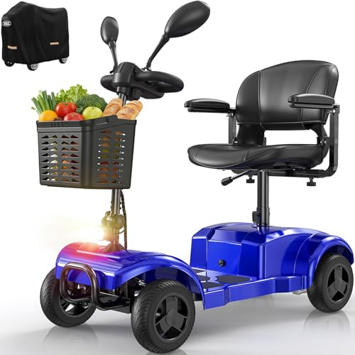 VOCIC Seniorenmobile Faltbar 4 Räder Faltbar 20KM Reichweite D42 | bis 136KG Elektromobil Senioren Klappbar Leicht mit Große Reifen für Outdoor Roller Mobilität (Blau)