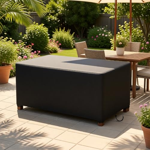 Housse Protection Table de Jardin Exterieur, 225x110x75cm/Longueur x Largeur x Hauteur Tissu Oxford 420D Housse de Meuble étanche Imperméable, Coupe-Vent, Anti-UV, pour Table et Chaise de Jardin