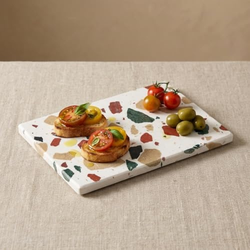 Santa Clara | Bandeja de Terrazo Decorado Toscana 20x13cm, Fuente de Servir Comida Rectangular para Aperitivos, Tapas y Postres, Bandeja Presentación para Hogar y Cocina