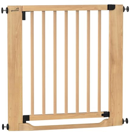 Geuther Easylock Flat Step Treppenschutzgitter ohne Bohren, 79-87 cm Breite, Türschutzgitter zum Klemmen aus Buchenholz, mit flachem Steg & beidseitig öffnend I Kindergitter Treppe, Kinderschutzgitter